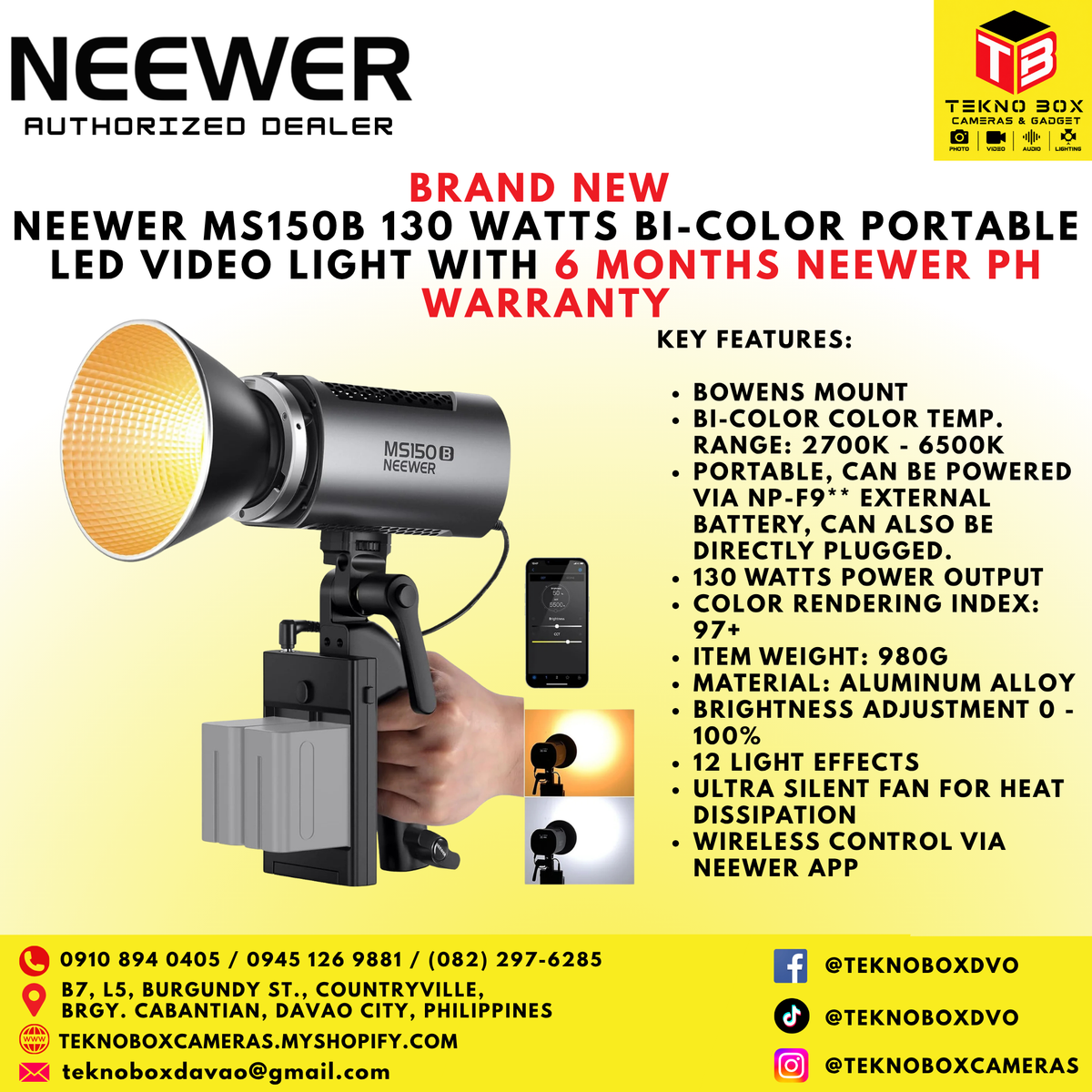 Neewer MS150B 130 Watts Bi-Color Portable LED Video Light