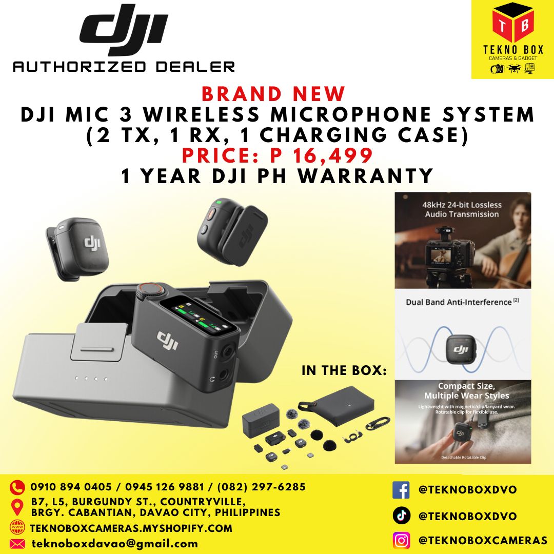DJI Mic 3 Wireless Microphone System/Recorder (2 TX, 1 RX, 1 Charging Case)