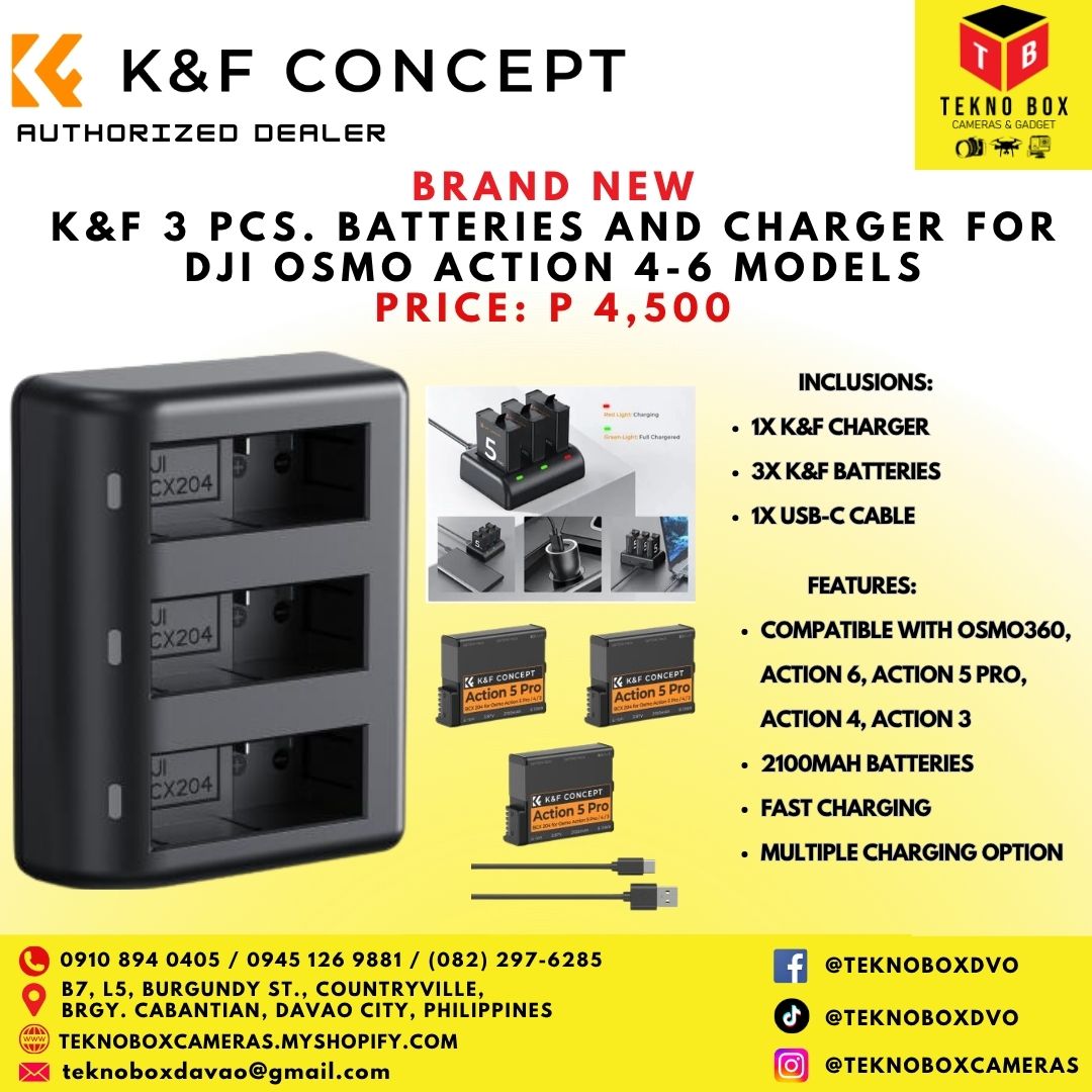 K&F 3pcs. Batteries and Charger for DJI Osmo Action 4-6 Models