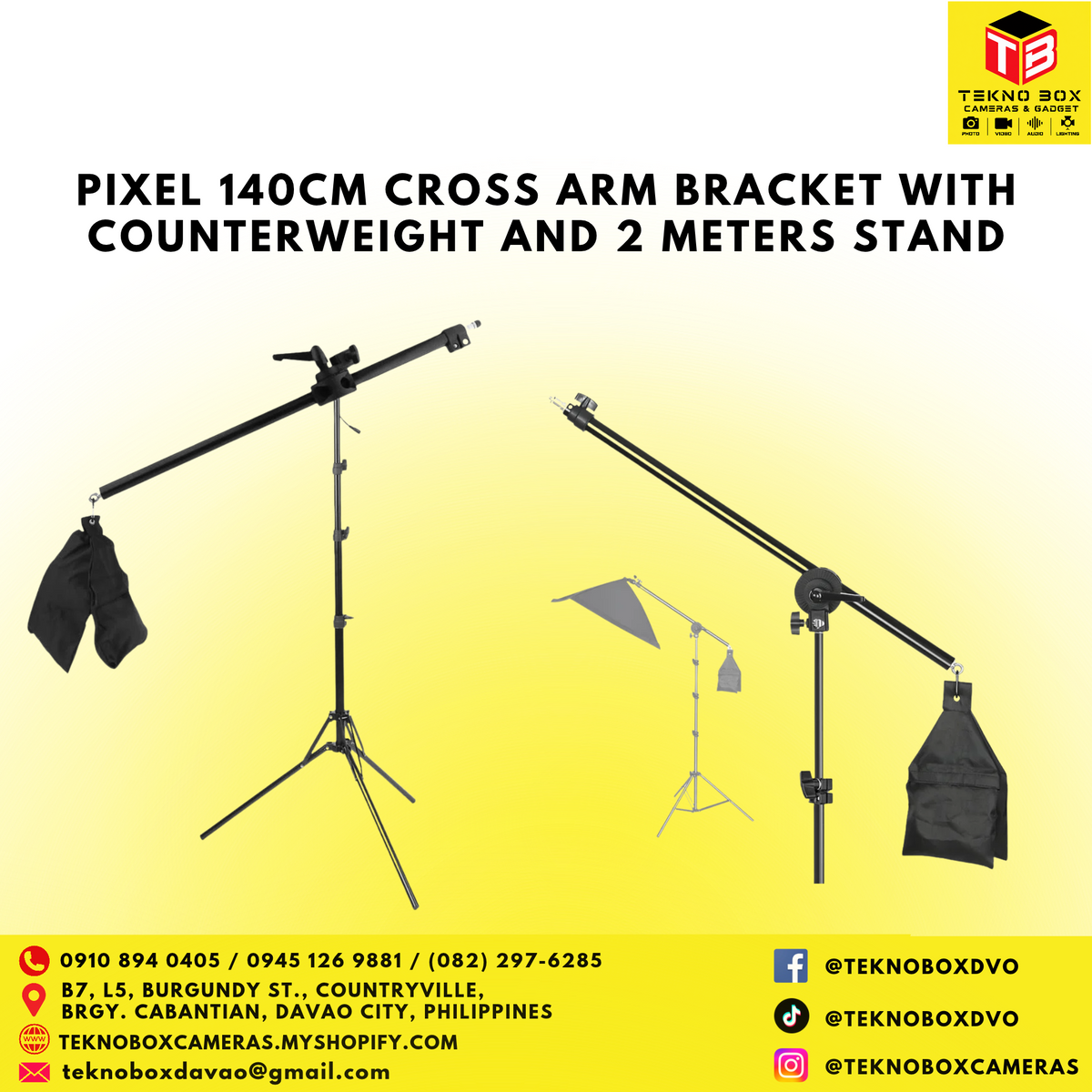 Pxel 140cm Cross Arm Bracket with Counterweight and 2 meters stand