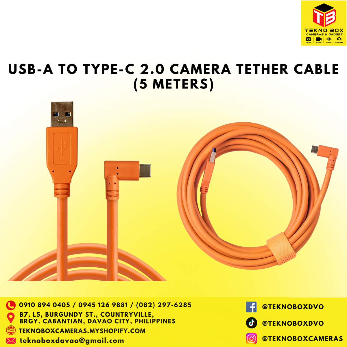 USB-A to Type-C 2.0 Camera Tether Cable (5 meters)