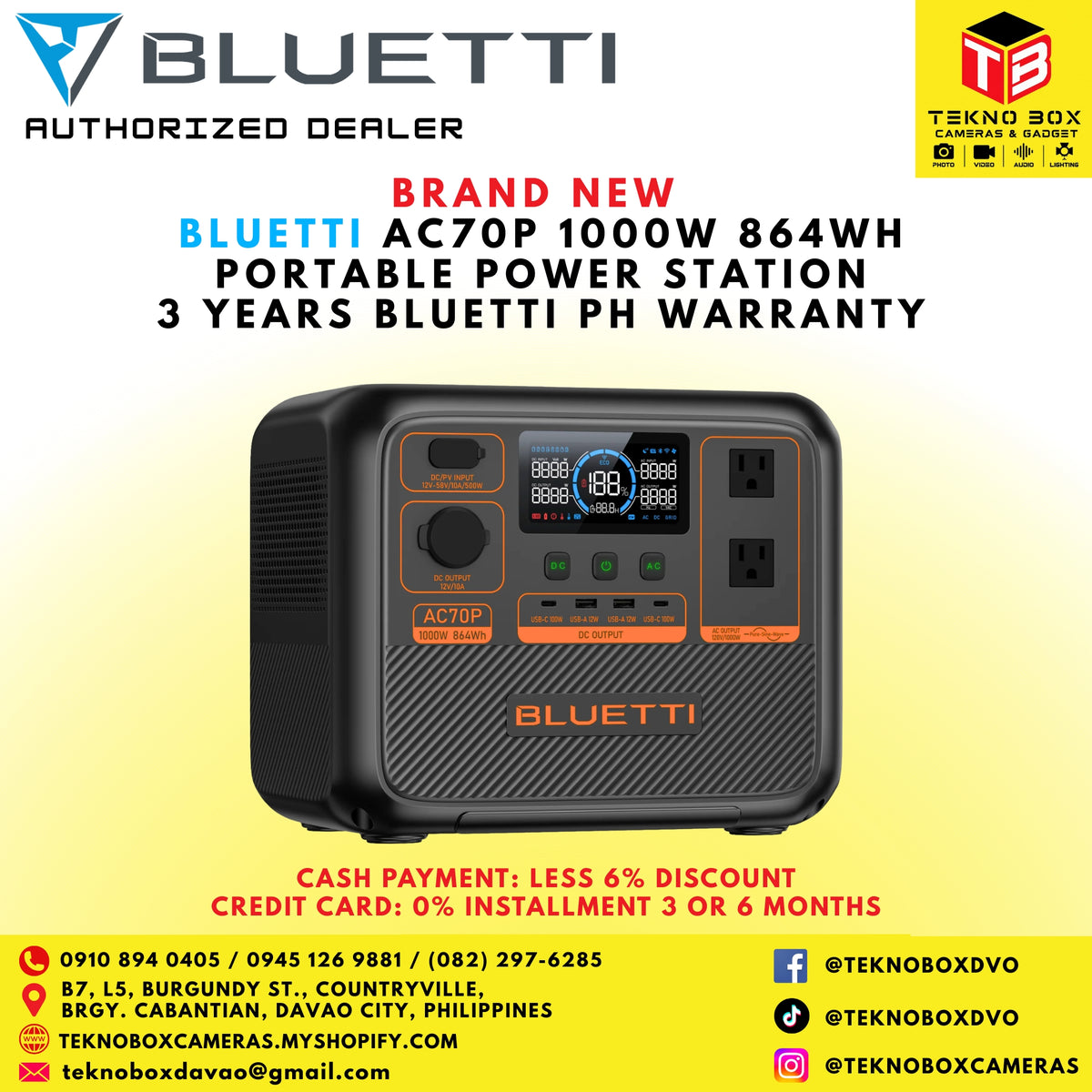Bluetti AC70P 1000W 864WH Portable Power Station
