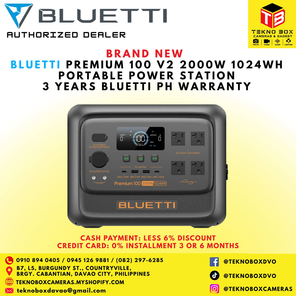 Bluetti Premium 100 V2 2000W 1024WH Portable Power Station