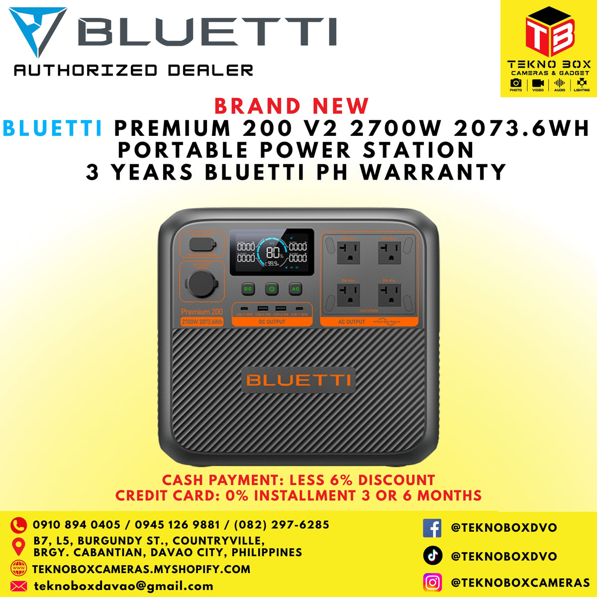 Bluetti Premium 200 V2 2700W 2073.6WH Portable Power Station