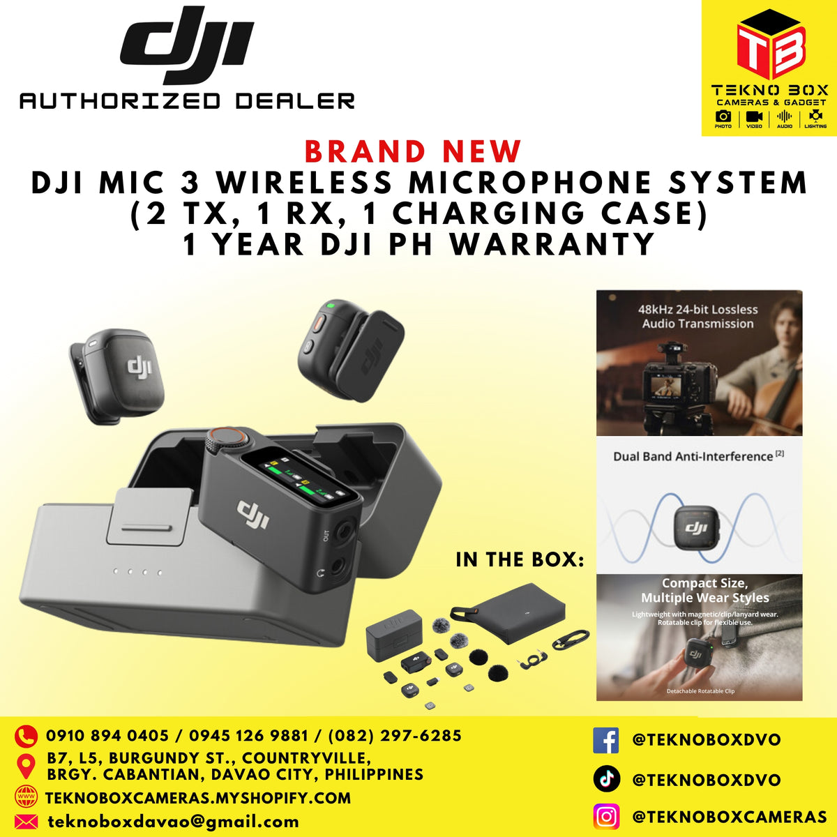DJI Mic 3 Wireless Microphone System/Recorder (2 TX, 1 RX, 1 Charging Case)
