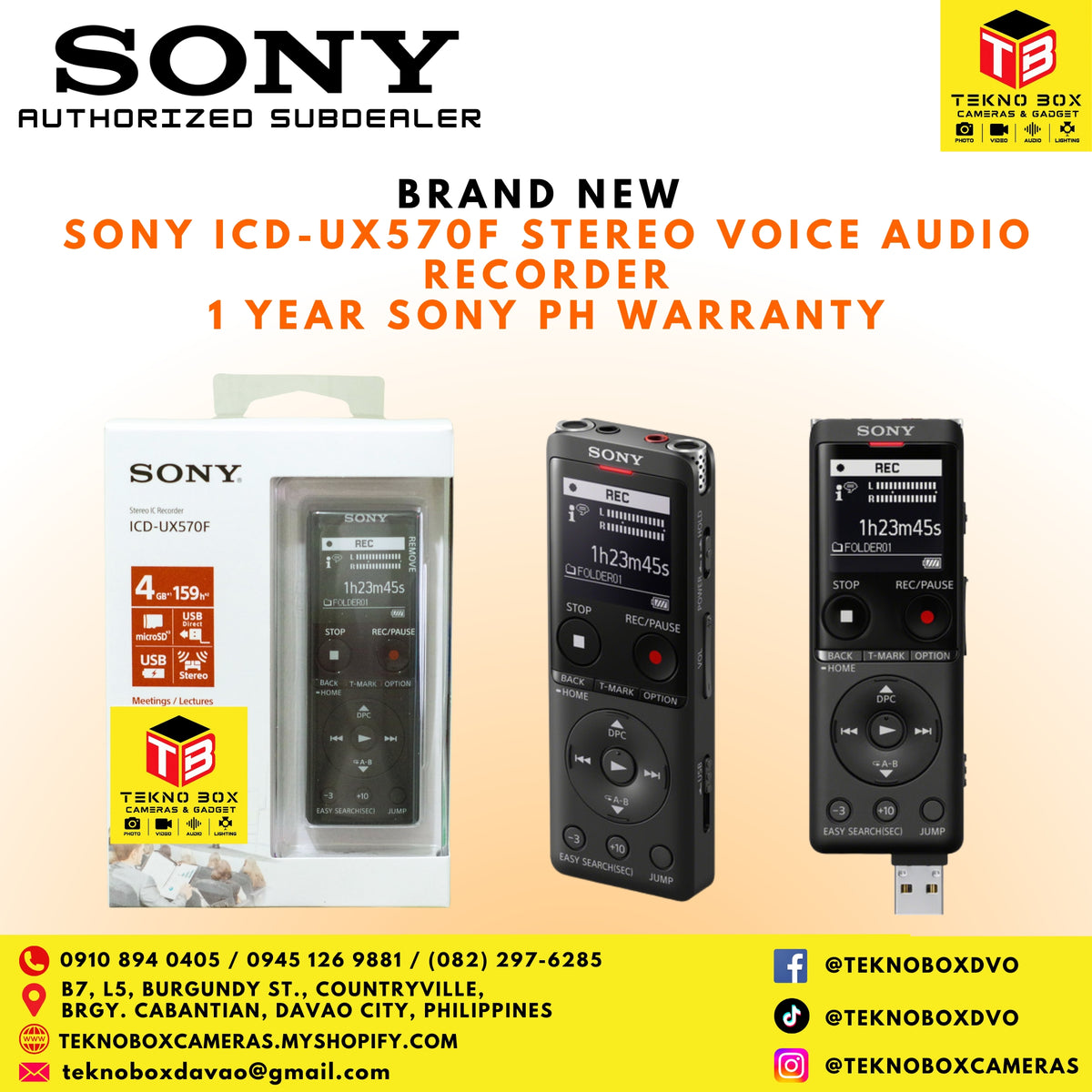 Sony ICD-UX570F Stereo Audio Voice Recorder