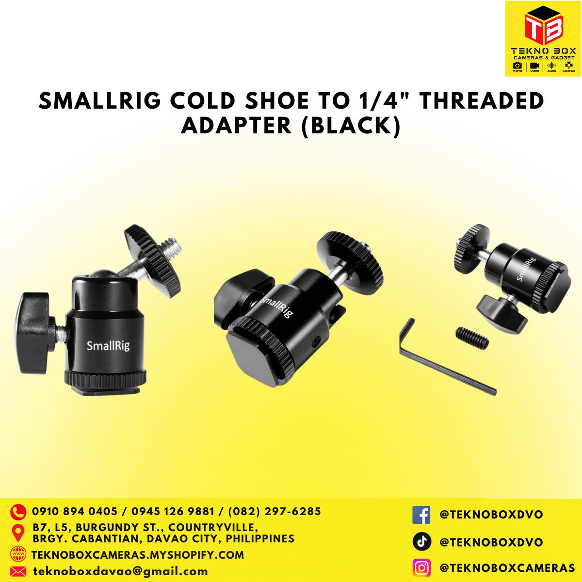 SmallRig Cold Shoe to 1/4" Threaded Adapter (Black)