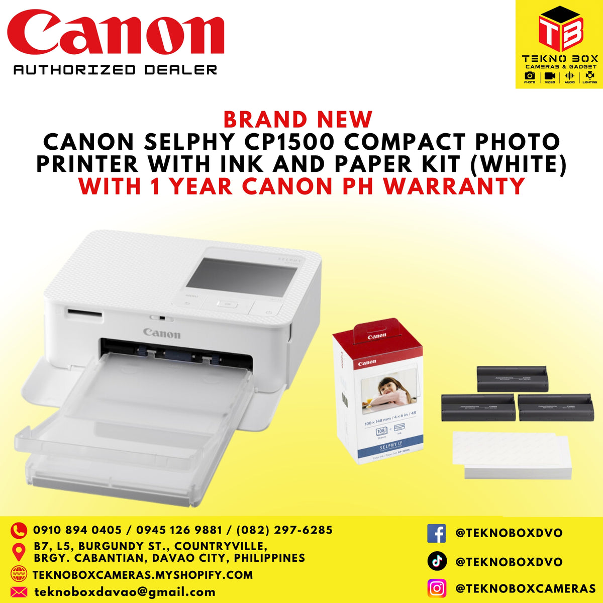 Brand New Canon SELPHY CP1500 Compact Photo Printer with Ink and Paper Kit (White)