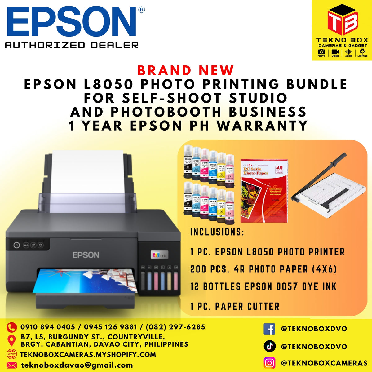 EPSON L8050 Photo Printing Bundle For Self-Shoot Studio And Photobooth Business