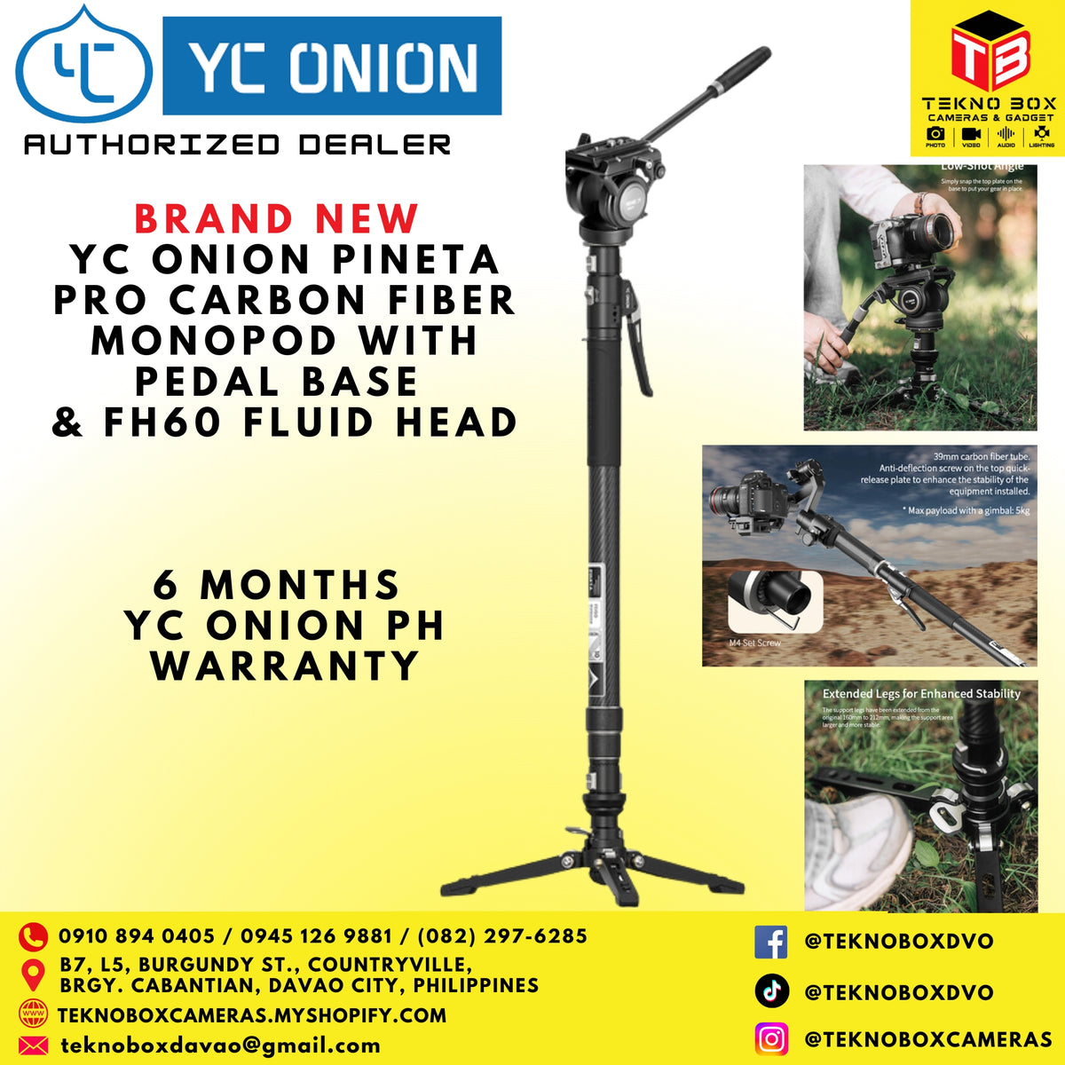 YC Onion Pineta Pro Carbon Fiber Monopod with Pedal Base and FH60 Fluid Head