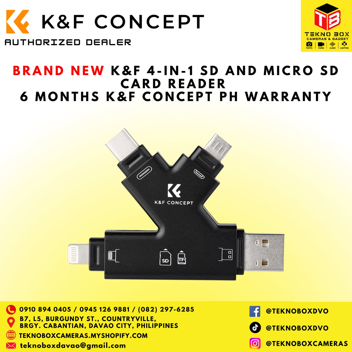 K&F Concept 4-in-1 SD and Micro SD Card Reader for iOS, Android, PC & Laptops