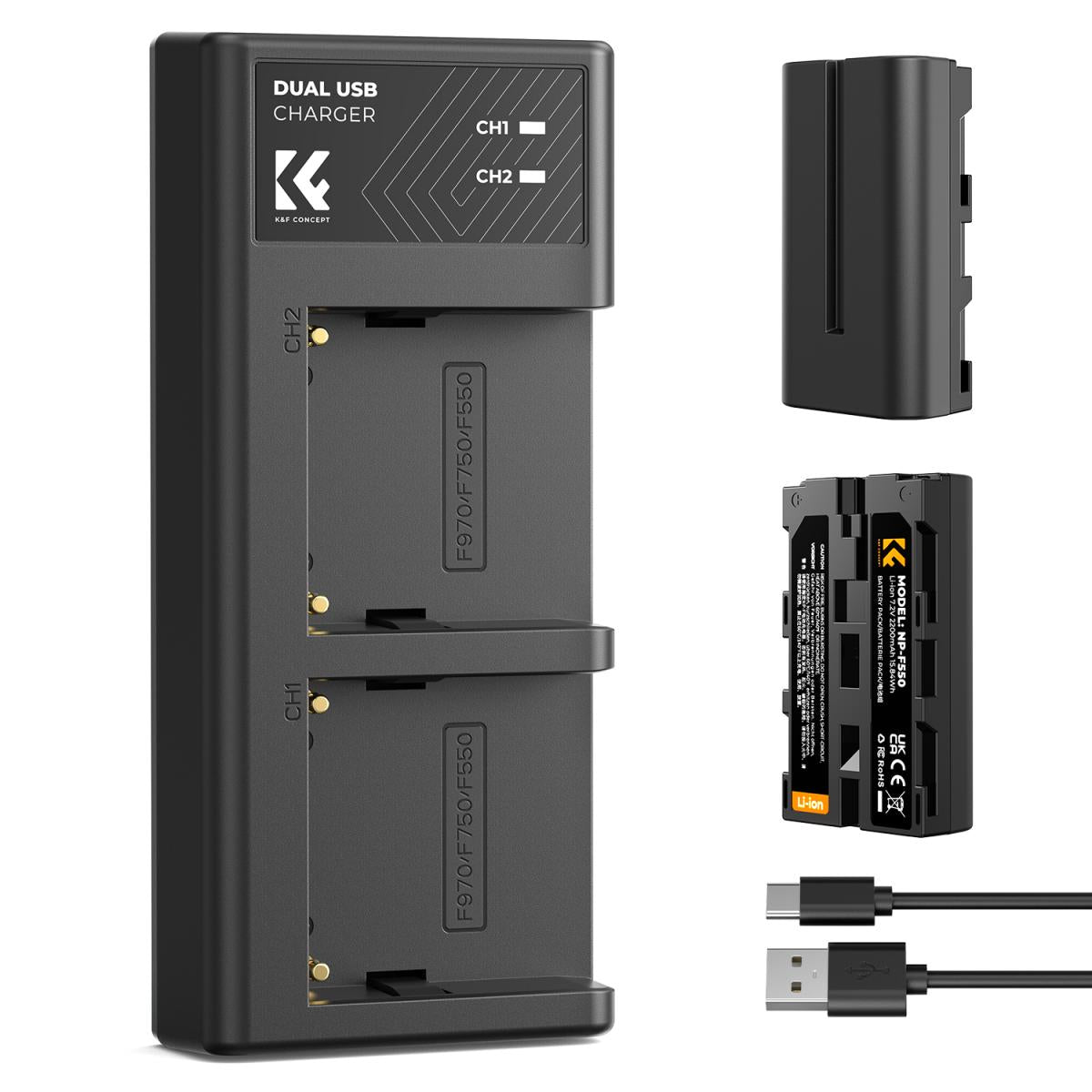 K&F NP-F550 Dual Batteries With Charger Set
