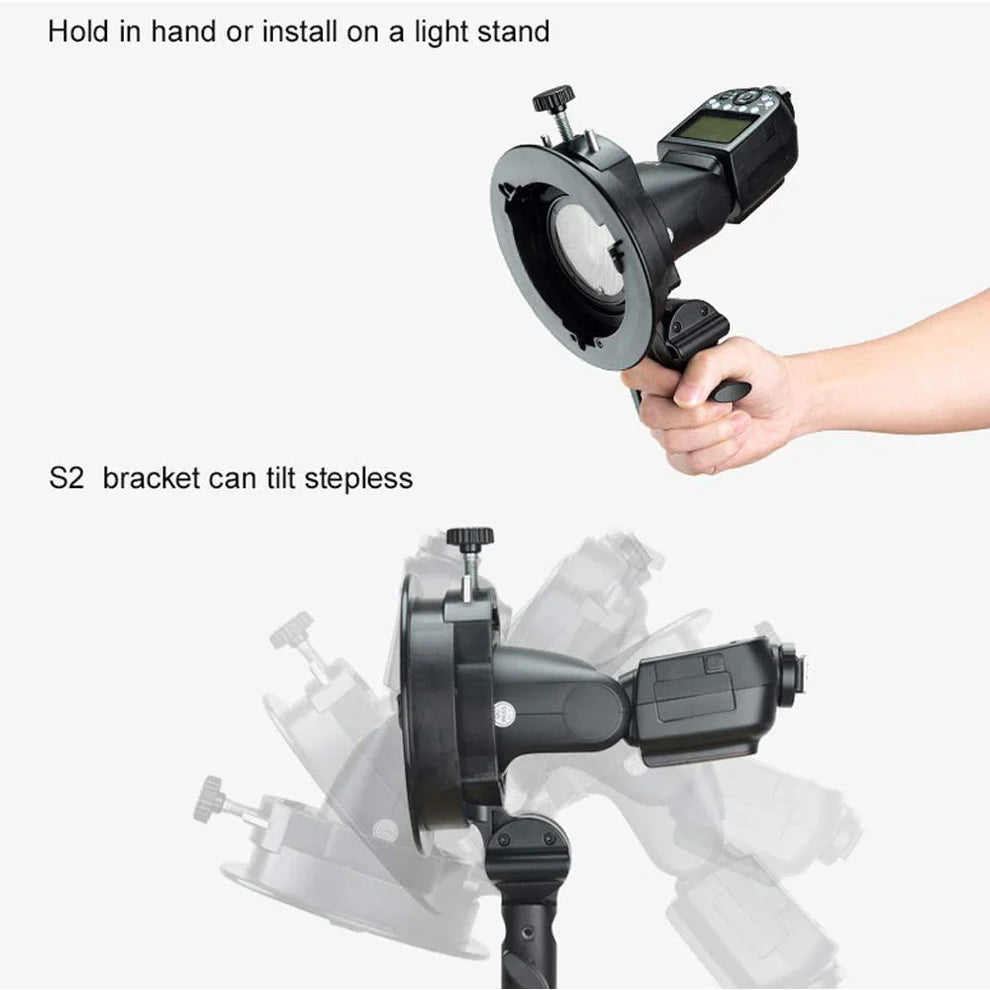 Godox S2 Universal S‑Type Speedlite Bracket for Umbrella Holder with Round/Square‑Head Flashes